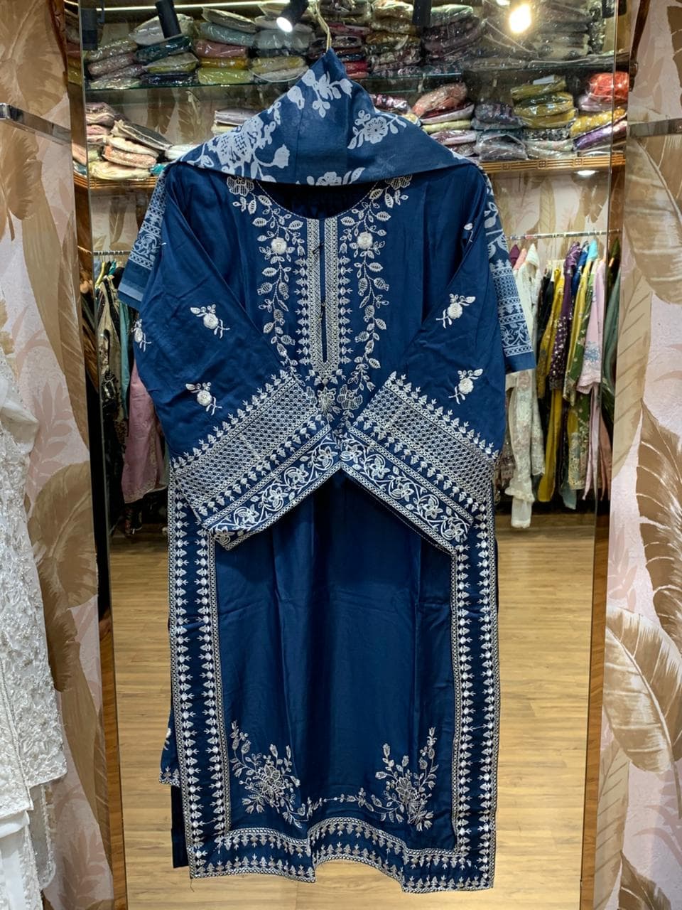 Teal Blue Embroidered Lawn 3-Piece Suit