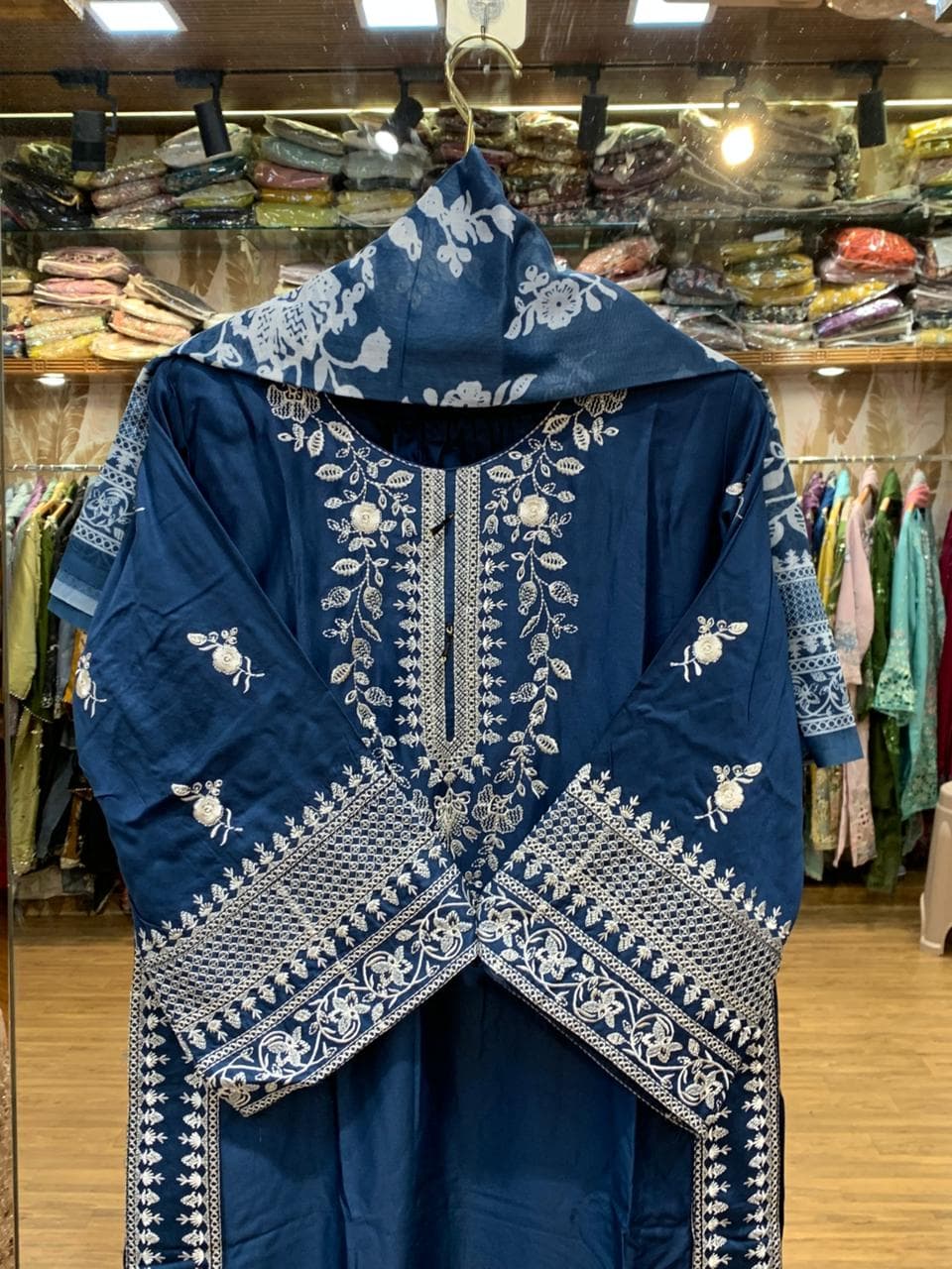 Teal Blue Embroidered Lawn 3-Piece Suit