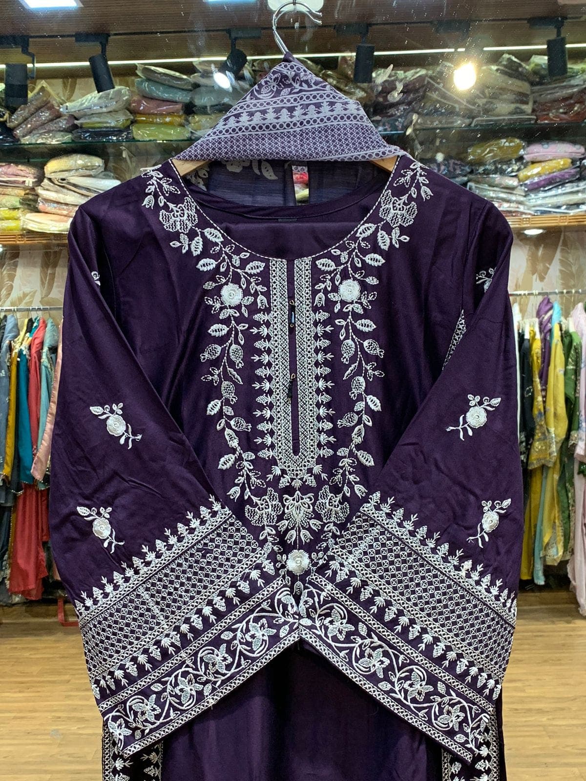Deep Purple Embroidered Lawn 3-Piece Suit