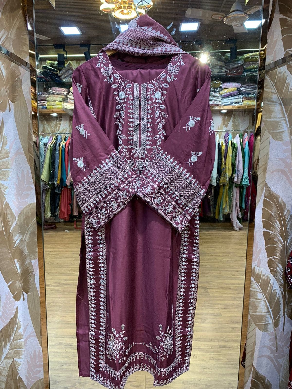 Maroon Embroidered Lawn 3-Piece Suit