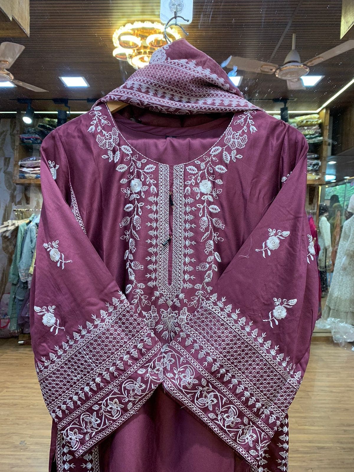 Maroon Embroidered Lawn 3-Piece Suit