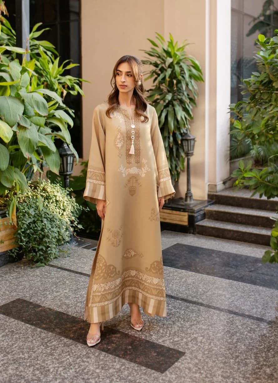 Sand Beige Printed Long Dress