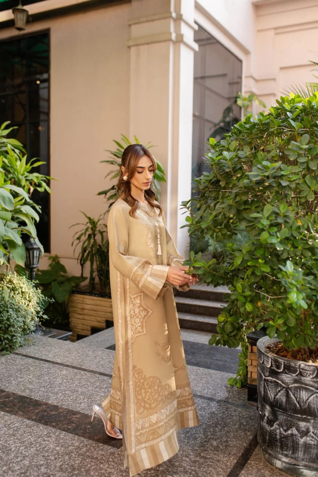 Sand Beige Printed Long Dress