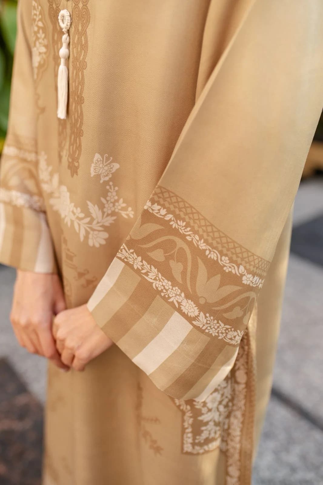 Sand Beige Printed Long Dress