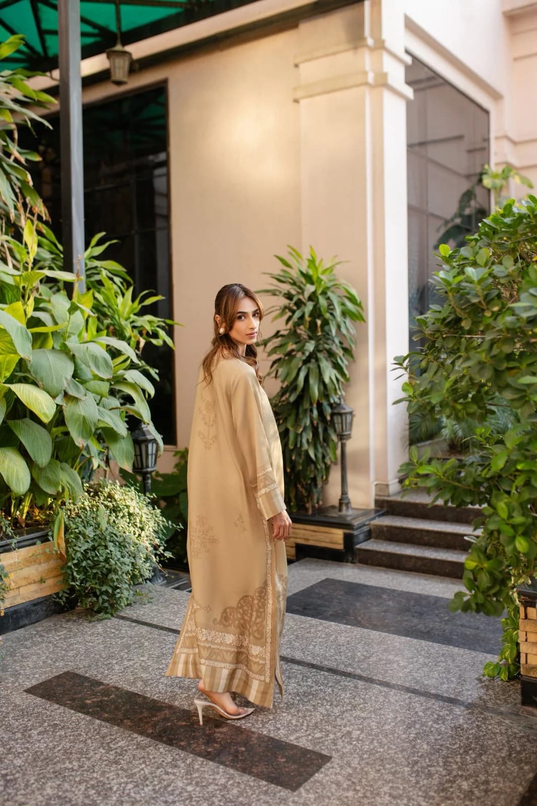 Sand Beige Printed Long Dress