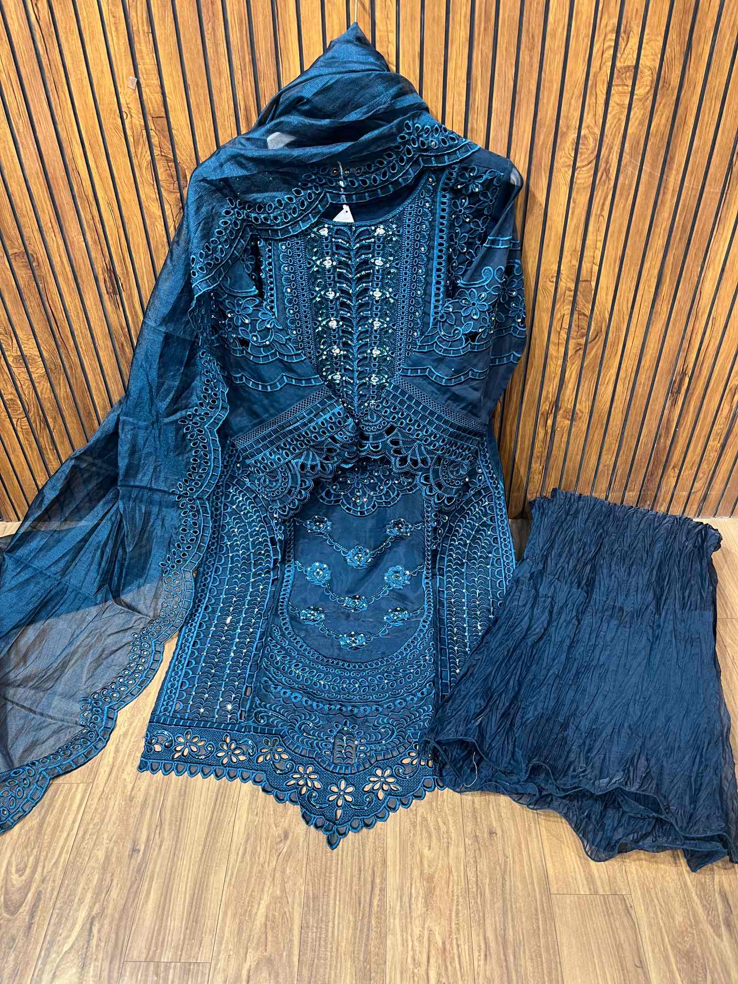 Midnight Blue Heavy Embroidered Party Wear Suit with Net Dupatta