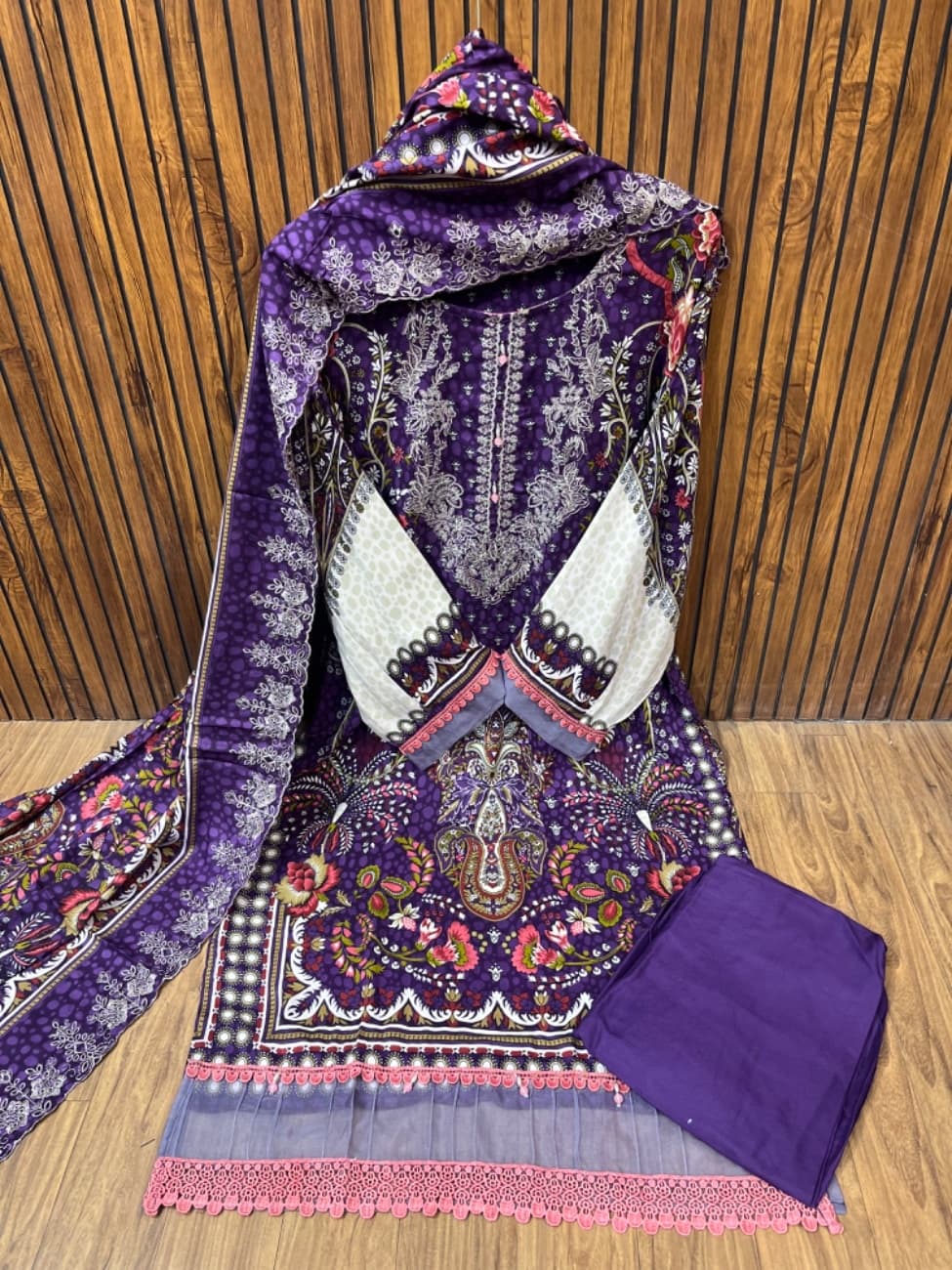 Deep violet shade with elegant digital paisley and floral print