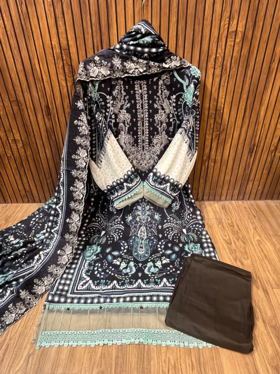 black shade with sea green lace shade with elegant digital paisley and floral print