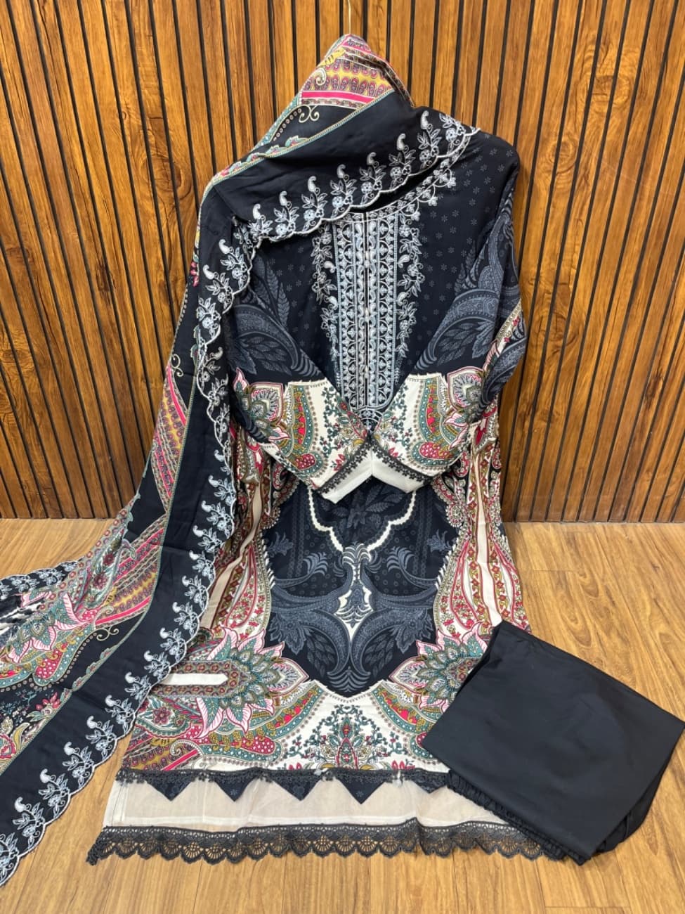 Charcoal balck shade with multi colour elegant digital paisley and floral print