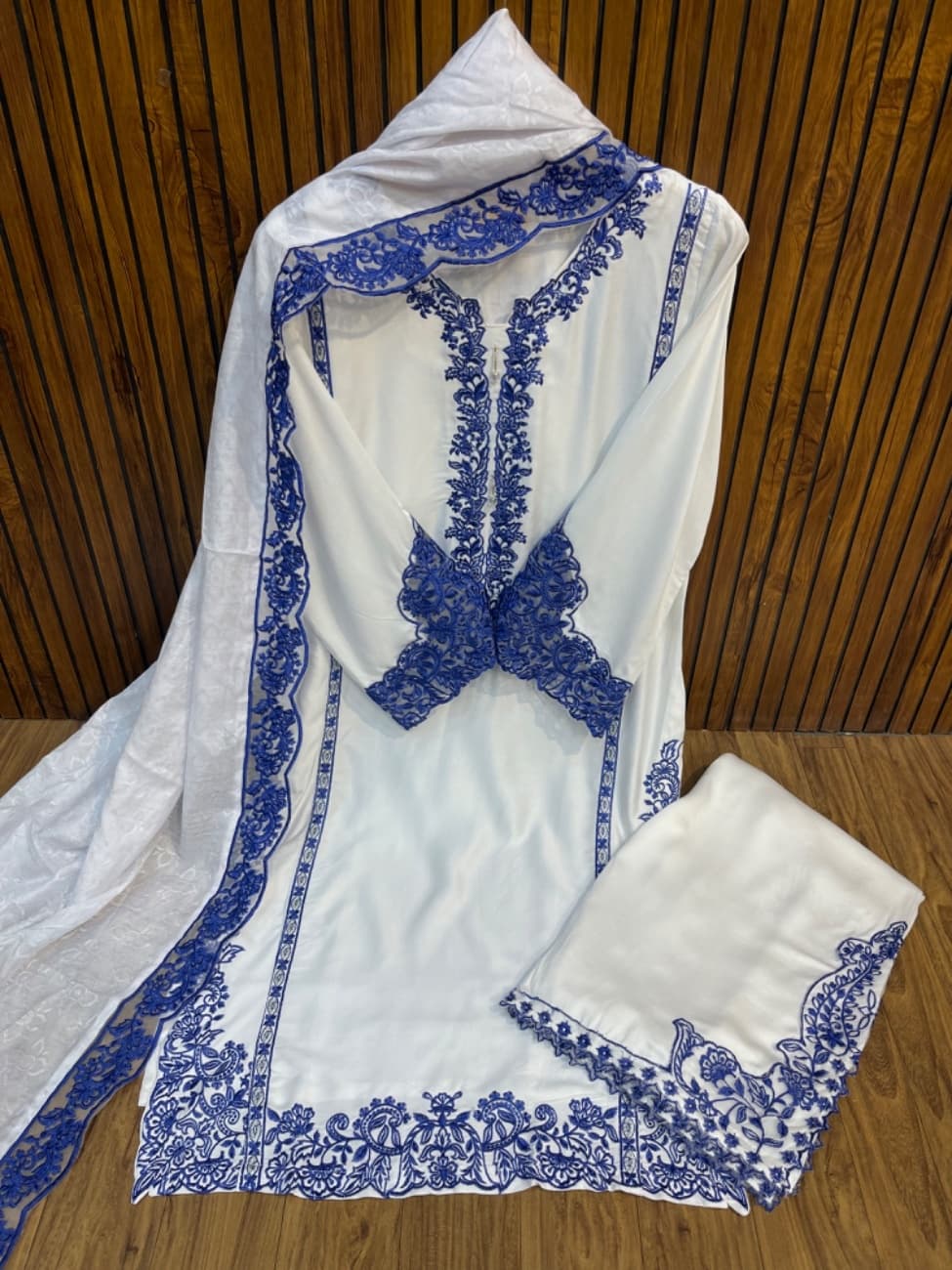 White royal blue embroidery combination that gives it a rich and elegant designer look