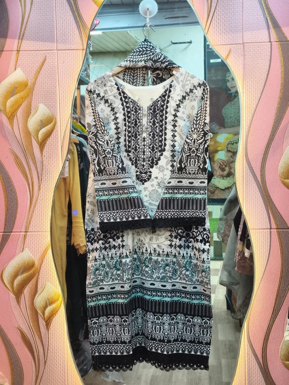 Maroon Printed Kurti with Embellished Neckline & Contrast Borders