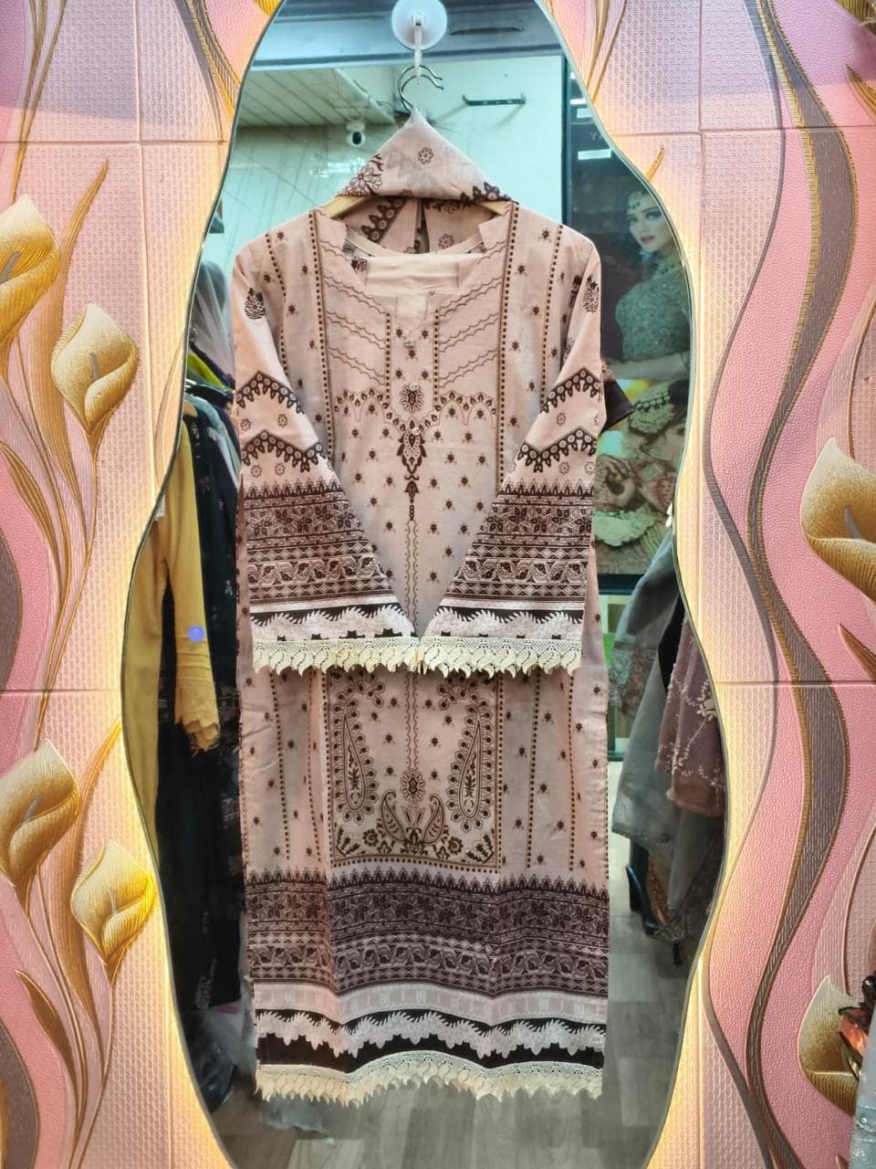 Black Printed Kurti with Intricate Ethnic Motifs & Lace Borders