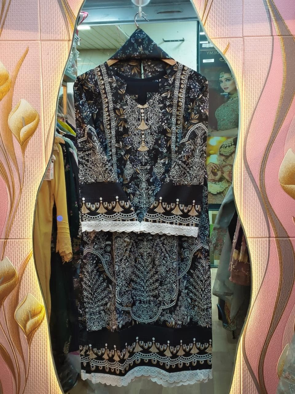 Black Heavy Embroidered Kurti with Matching Dupatta