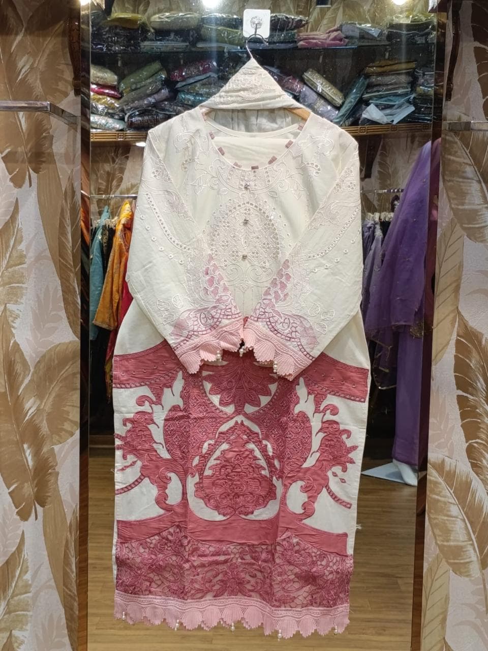 Coffee Brown & Maroon Embroidered Kurti with Lace Hem Detailing