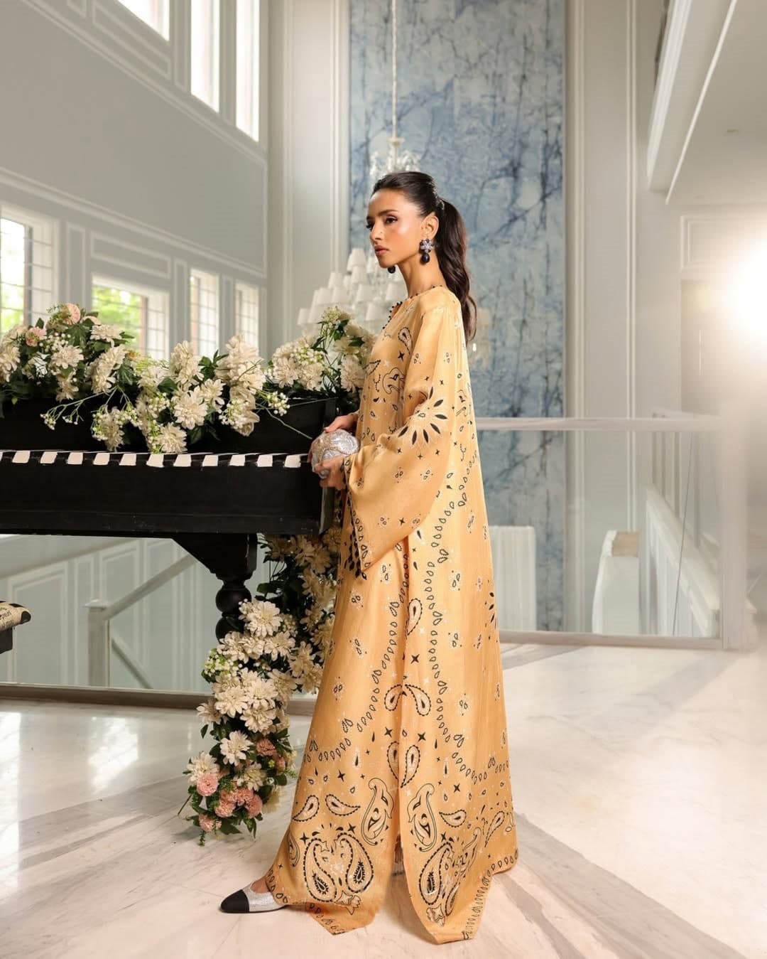 Mustard Printed Designer 3-Piece Suit