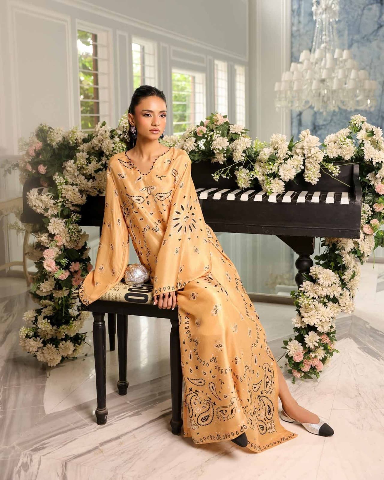 Mustard Printed Designer 3-Piece Suit